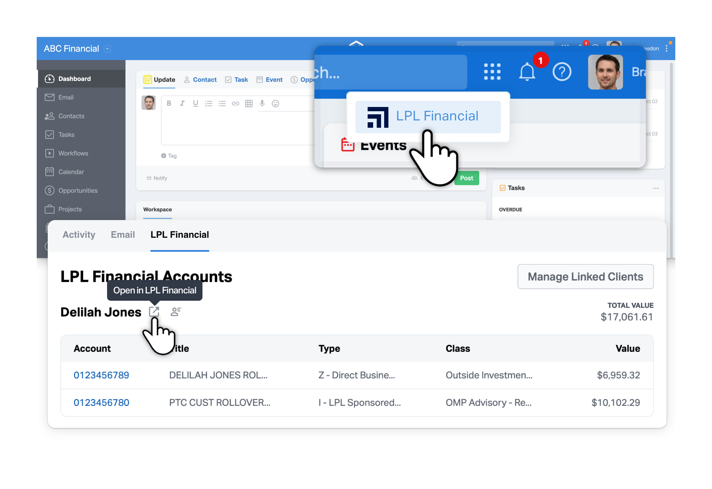 Single sign-on allows advisors to log into ClientWorks with one click from within Wealthbox.