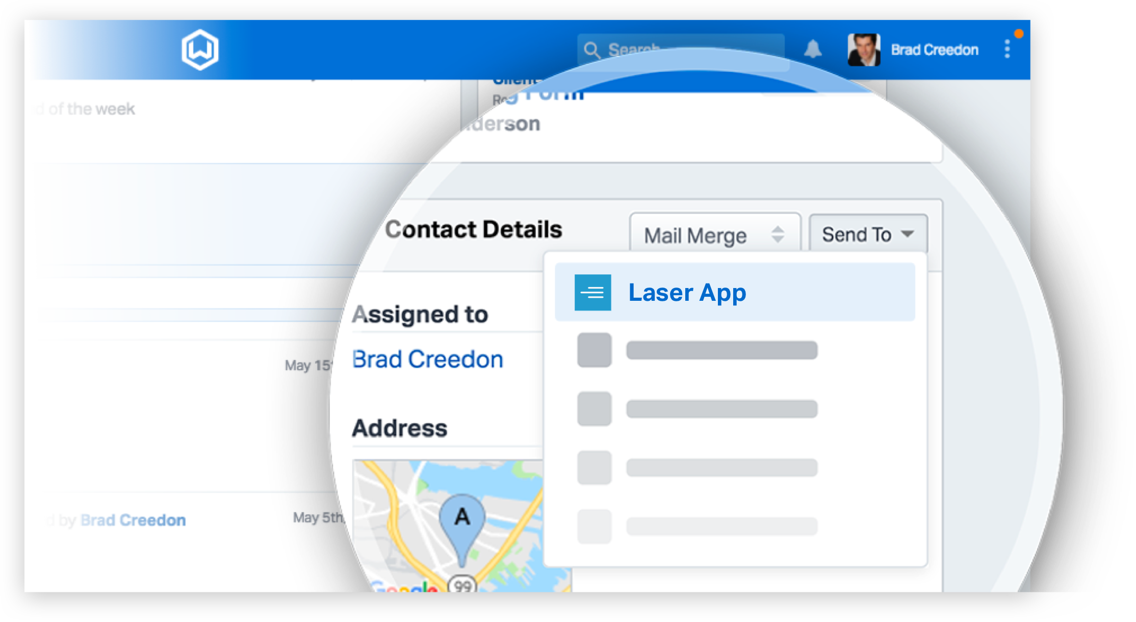 Send contacts to Laser App with the click of a button.